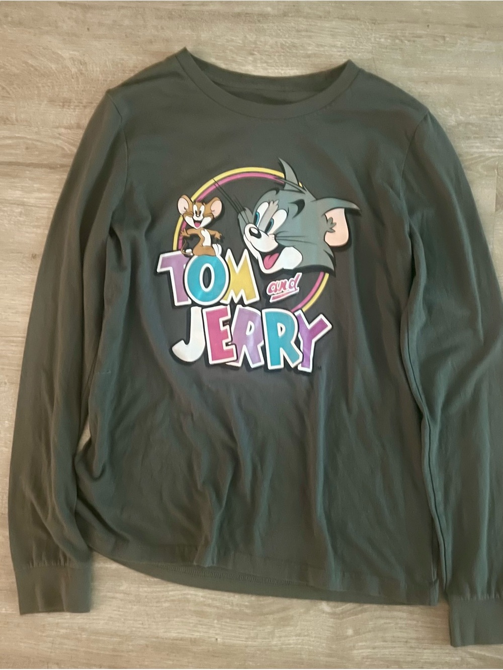 Tom & Jerry Olive Green Graphic Long Sleeve Top M